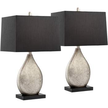 Regency Hill Marco Modern Art Deco Table Lamps 25" High Set of 2 Silver Luxe Black Rectangular Shade for Bedroom Living Room Bedside Nightstand Office