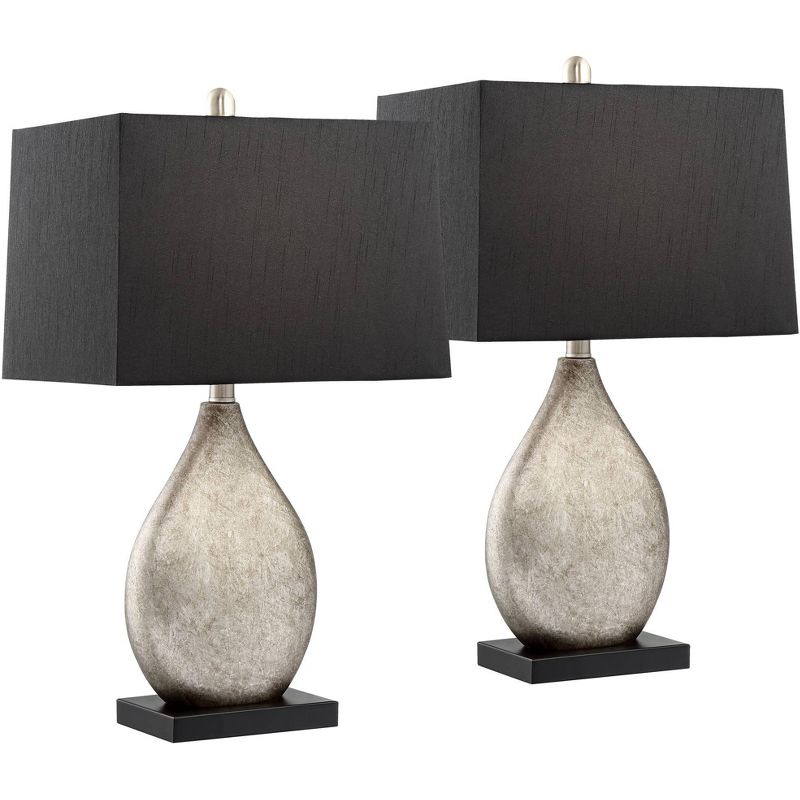 Regency Hill Marco Modern Art Deco Table Lamps 25" High Set of 2 Silver Luxe Black Rectangular Shade for Bedroom Living Room Bedside Nightstand Office, 1 of 11