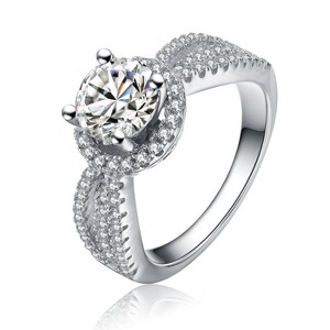 Guili Sterling Silver Halo Ring with Round-Cut Clear CZ, a sparkling and timeless beauty crafted for elegance and charm, sizes 6-8. - 1 of 4