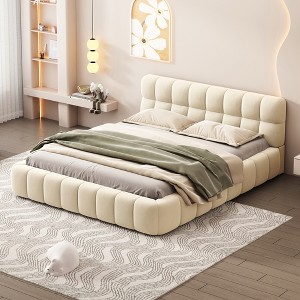 Queen Size Upholstered Platform Bed with Thick Fabric, Grounded Bed with Solid Frame-ModernLuxe - 1 of 4