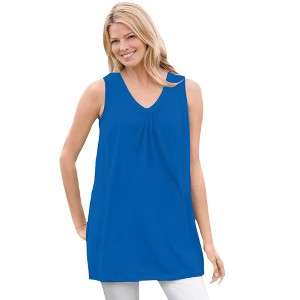 Woman Within Plus Size Perfect Sleeveless Shirred V-Neck Tunic - 1 of 4
