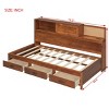 Twin Size Daybed with Storage Drawers and Built-in Shelf, Bed with Upholstered Backrest and USB Ports, Wood Finish-Baofuwish - 4 of 4