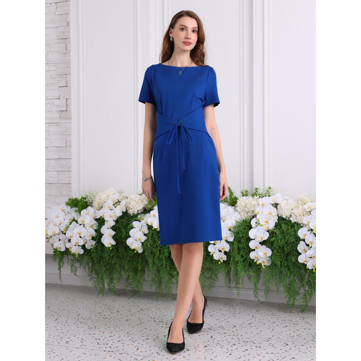 Женские платья INSPIRE CHIC Women's Short Sleeve Boat Neck Tie Waist Bodycon Dress Royal Blue Large — фото 3