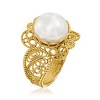 Ross-Simons 9-9.5mm Cultured Pearl Filigree Ring in 18kt Gold Over Sterling - 3 of 4