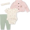 Nannette Girl's 4 Pack Coordinates, Babys Bodysuit Creeper, Jacket and Pants with Headband Set - Tie Dye Pink, Confetti Pink, White / Size 18M - 2 of 4