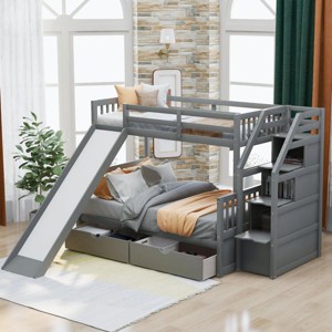 Streamdale Twin over Full Bunk Bed with Drawers, Storage and Slide, Multifunction, Gray - 1 of 4