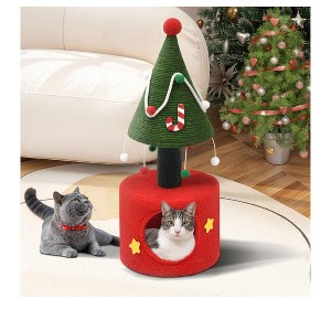 32inch Portable Cat House Indoor Kitty Condo Solid Wood Sisal Christmas Edition - 1 of 4