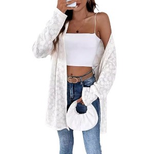 Clearlove Open Front Cardigan for Women Lightweight Long Sleeve Jacquard Knit Work Cardigan Sweaters - 1 of 4