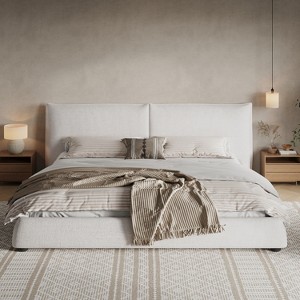 Christopher Knight Home Emma Modern Upholstered Platform Bed with Linen Fabric Pillow-Back Headboard - 1 of 4