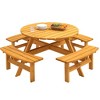 Maliang 6-Person Circular Outdoor Wooden Picnic Table for Patio, Backyard, Garden, with 3 Built-in Benches, Light Brown - 3 of 4