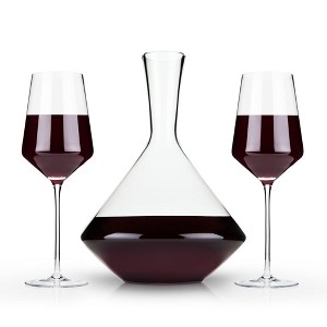 Viski Raye Bordeaux Wine Glasses & Decanter Set - Premium Crystal Clear Glass, Modern, Stemmed, Flat Bottom, Red Wine Gift - Set of 3 - 1 of 4