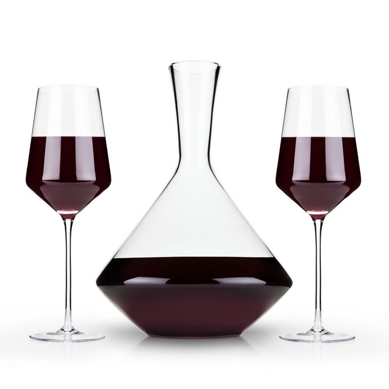 Viski Raye Bordeaux Wine Glasses & Decanter Set - Premium Crystal Clear Glass, Modern, Stemmed, Flat Bottom, Red Wine Gift - Set of 3, 1 of 7