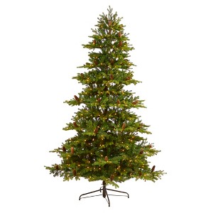 Nearly Natural 7.5-ft Yukon Mountain Fir Artificial Christmas Tree with 600 Clear Lights, Pine Cones and 1740 Bendable Branches - 1 of 4