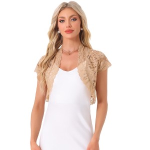 INSPIRE CHIC Women's Elegant Short Sleeve Sheer Floral Lace Shrug - 1 of 4