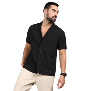 Campus Sutra Men Men's Charcoal Black Self-Design Striped Shirt - 1 of 3