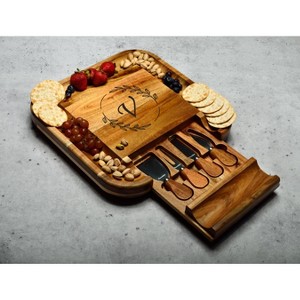 Picnic at Ascot - Personalized Monogrammed Premium Acacia Charcuterie Board Set with Cheese Tools - 1 of 4
