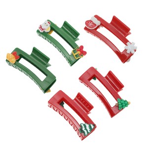 Unique Bargains Christmas Hair Clips Square Fishbone Pine 3.35"x1.77"x1.57" Red Green 5 Pcs - 1 of 4