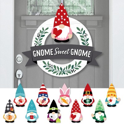 Big Dot of Happiness Holiday Gnome Sweet Gnome - Front Door Seasonal Decor - Interchangeable Wreath