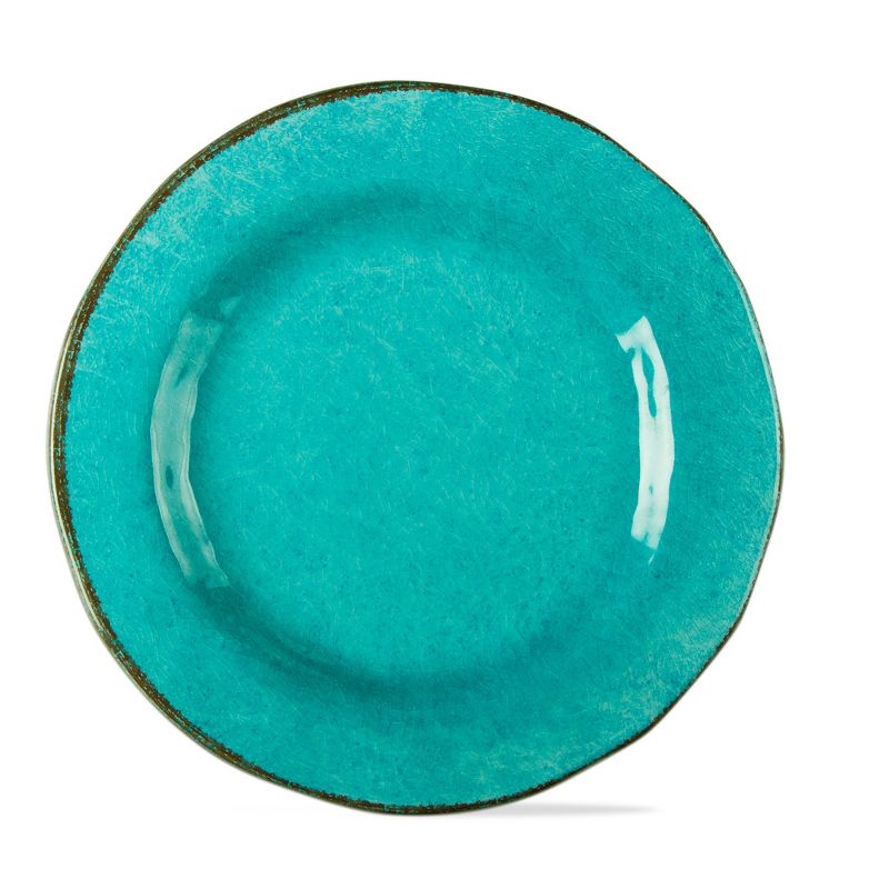 tagltd 10.75 in. Veranda Cracked Glazed Solid Melamine Plastic Dinnerware Plates Set of 4 Dishwasher Safe Indoor Outdoor Blue, 2 of 7
