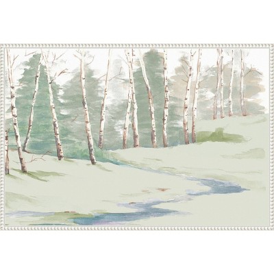 Amanti Art 33"x23" Winter Wood Landscape by Patricia Pinto Framed Canvas Wall Art Print White : Modern Style, Polystyrene Frame