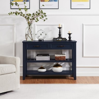 Syemin Decorative Storage Cabinet, Wooden Dresser with Two Drawers and Two-Layer Shelf, Suitable for Living Room, Foyer,