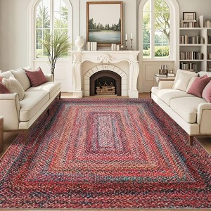 Area Rugs for Living Room Large Soft Washable Rug Cottage Rustic Braided Print Floor Cover Non Slip Non Shedding Stain - 1 of 4