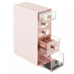mDesign Plastic 5-Drawer Stackable Makeup Organizer for Vanity, Light Pink/Clear