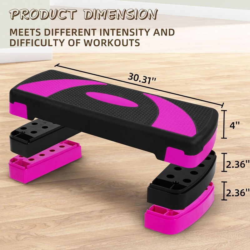BalanceFrom Fitness Lightweight Portable Adjustable Height Workout Aerobic Stepper Step Platform Trainer with Raisers, Black/Pink, 2 of 7