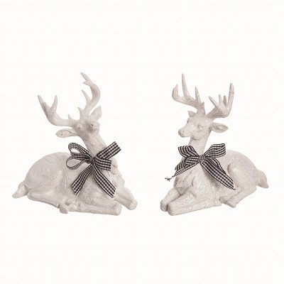 Transpac Resin White Washed Reindeer Set of 2 Christmas Home Decorations