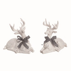 Transpac Resin White Washed Reindeer Set of 2 Christmas Home Decorations - 1 of 1