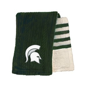 NCAA Michigan State Spartans Knit Embossed Faux Shearling Stripe Throw Blanket - 1 of 2