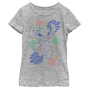 Girl's Lilo & Stitch Colorful Tropical Flowers T-Shirt - 1 of 4