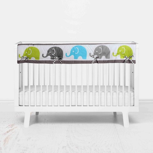 Bacati Elephants Long Crib Rail Guard Cover Aqua lime gray Target