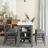 5-Piece Rustic Farmhouse Dining Table Set Dining Set with Counter Bar Height Dining Table, 2 Dining Chairs and 2 Stools, Gray/White-ModernLuxe - 3 of 4