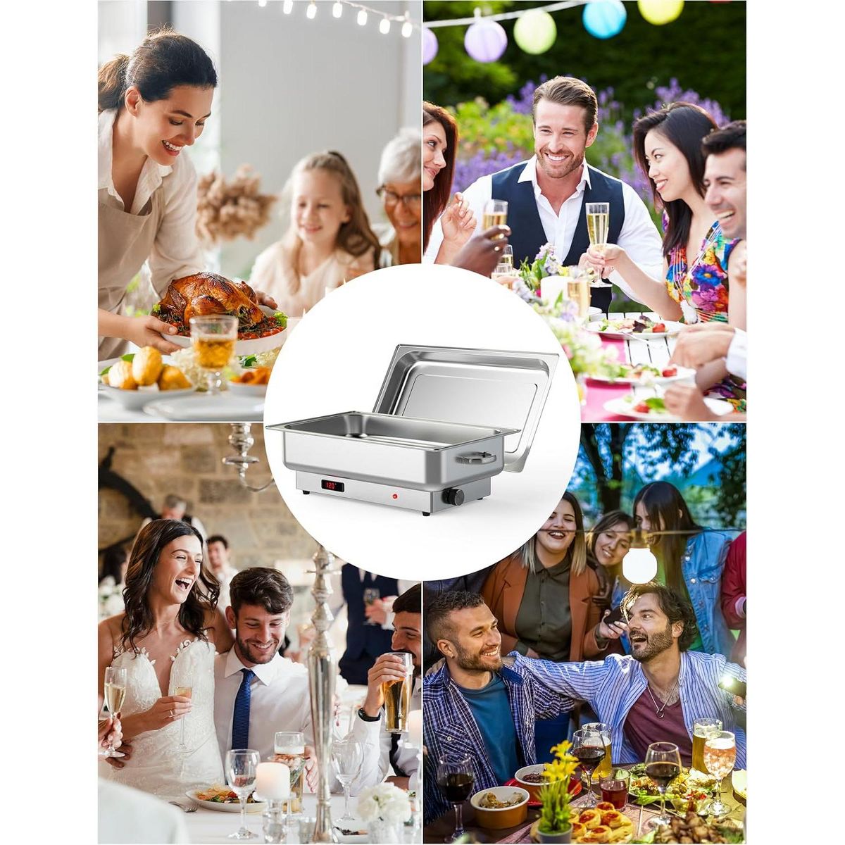 Electric Chafing Dish Buffet Set - 9QT Stainless Steel Food Warmer with Temperature Control Display-Includes Lid,Commercial Kitchen Catering Chafer - thumbnail 5