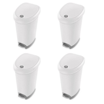 Sterilite 12.6 Gallon Locking StepOn Garbage Wastebasket Bin with Foot Pedal Lid Opener for Home and Office Spaces, White (4 Pack)