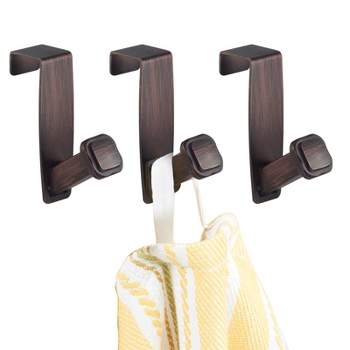 mDesign Metal Over the Cabinet Door Kitchen Hooks for Towels, 3 Pack - Bronze