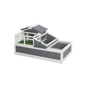 Wooden Tortoise House Habitat with Sunbathing Balcony,Double Layer Outdoor Tortoise Enclosure with Openable Roof for Small Pets,Gray - LAOTIES - 1 of 4