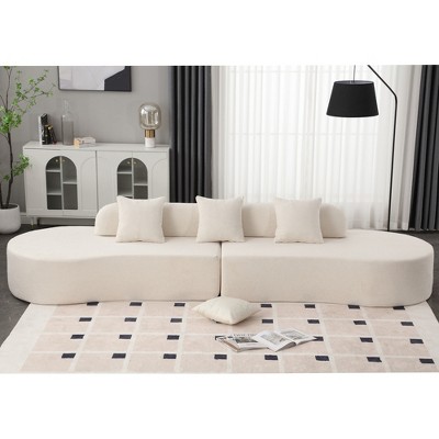 GDFStudio Xevor 130.5" Modern 4-Seater Terrycloth Upholstered Curved Sofa with 3 Pillows