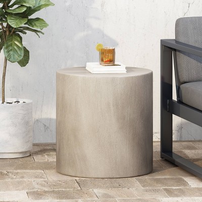 Light Gray Cylindrical Concrete Outdoor Side Table