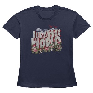 Womens Jurassic World Cartoon Floral Logo T Shirt - 1 of 3