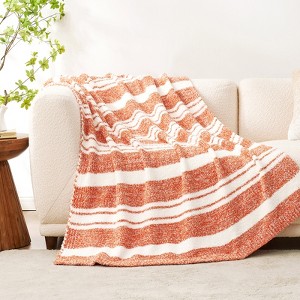 Snuggle Sac Reversible Knit Throw Blanket Fuzzy Throw,Heather Stripe - 1 of 4