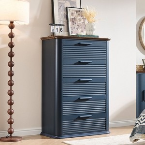 Sapphtopaz Modern Dresser with Curved Profile Design Fluted Chest of Drawers with Wood Handles Chest of Drawers for Bedroom, Entryway - 1 of 4