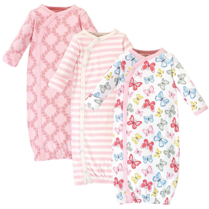 Touched by Nature Baby Girl Organic Cotton Side-Closure Snap Long-Sleeve Gowns 3pk, Butterflies, 1 of 6