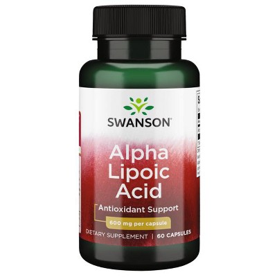 Swanson Alpha Lipoic Acid - Natural Supplement Supporting Healthy Blood Pressure Levels Already Within a Normal Range - Promotes Carbohydrate Metabolism - (60 Capsules, 600mg Each)
