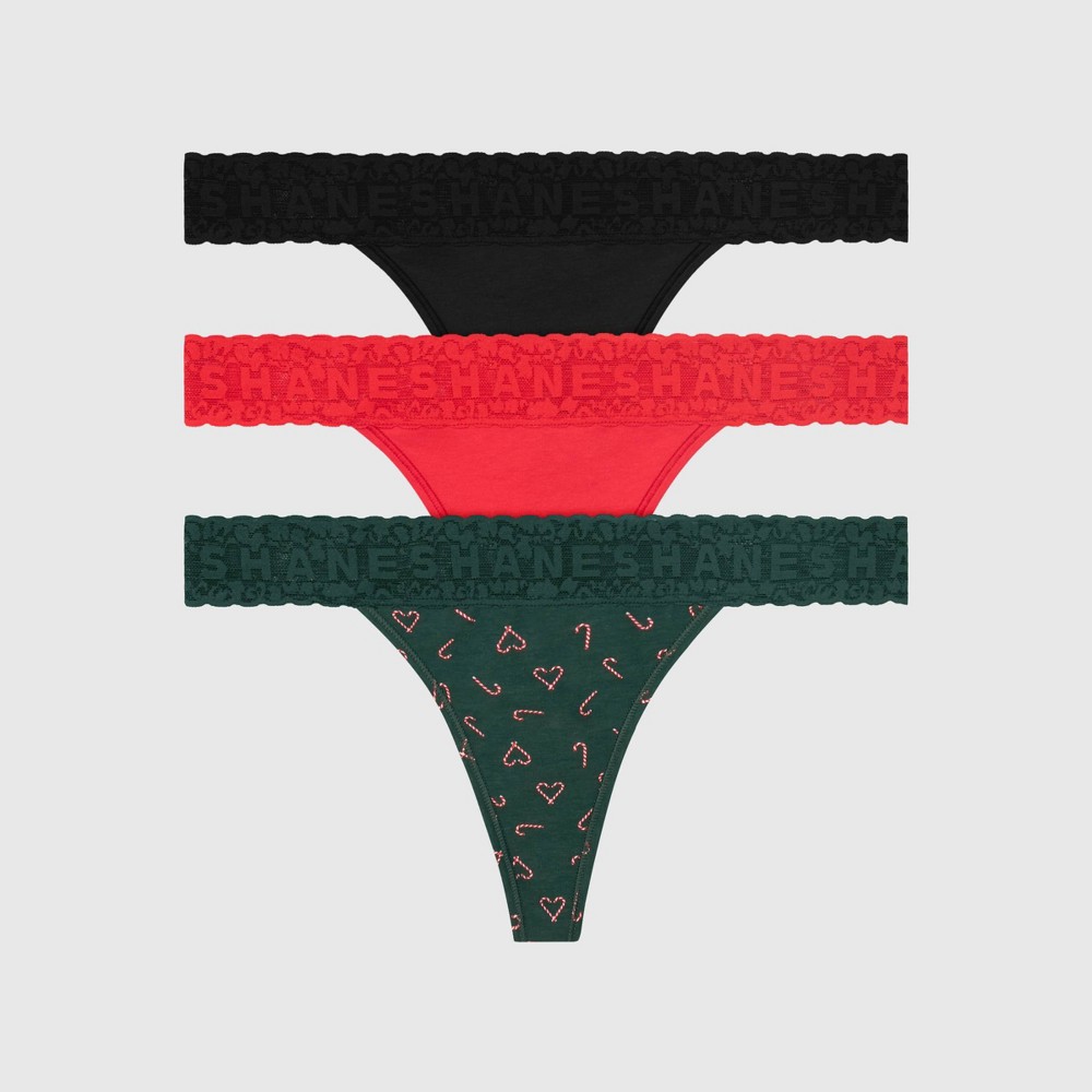 Hanes Women's 3pk Holiday Lace Thong Underwear - XL