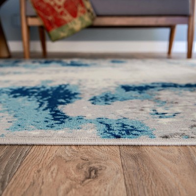 Blue Flat Woven Synthetic Easy Care Area Rug, 26" x 4"