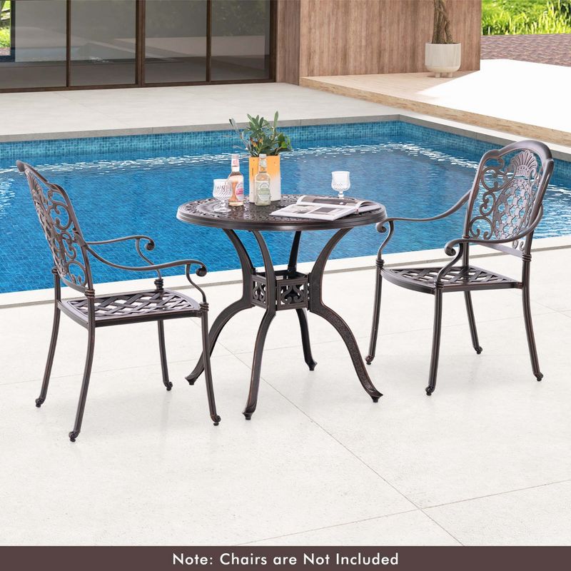 Costway 31.5" Cast Aluminum Table Patio Round Dining Table with 2" Umbrella Hole, 4 of 11