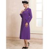 INSPIRE CHIC Women's Shiny Floral Brooch Shawl Collar V Neck Long Sleeve A-Line Midi Dress - 2 of 4