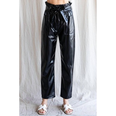 Women's Faux Leather Belted Waist Pants - Jodifl
